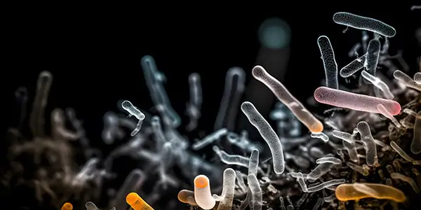 Un'immagine al microscopio di alcuni organismi microbiologici